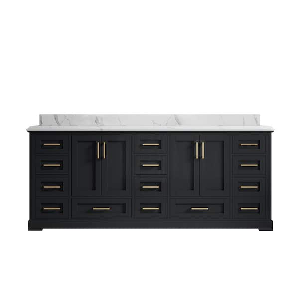 Willow Collections Boston 84 in. W x 22 in. D x 36 in. H Double Sink Bath Vanity in Wrought Iron with 1.5 in. Calacatta Laza qt. Top