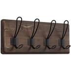 Wall Mounted Coat Rack, 15-inch Wood Rustic Coat Hooks with 4 Hooks for Entryway, Mudroom, Bathroom, Kitchen(Brown)