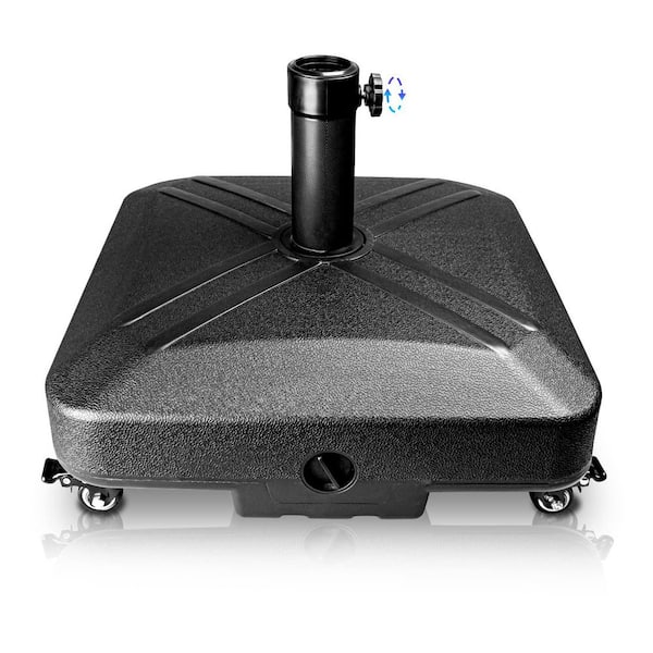 MOEPISY 8.8 lbs Plastic Patio Umbrella Base in Black Heavy Duty with Wheels Square Market Stand for Outdoor 4 Locks 1 Knobs
