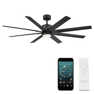 Renegade 66 in. Integrated LED Indoor/Outdoor Matte Black 8-Blade Smart Ceiling Fan with Light Kit and Remote