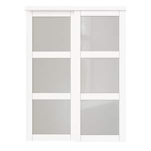 60 in. x 80 in. 3 Lite White Tempered Frosted Glass Closet Sliding Door with Hardware