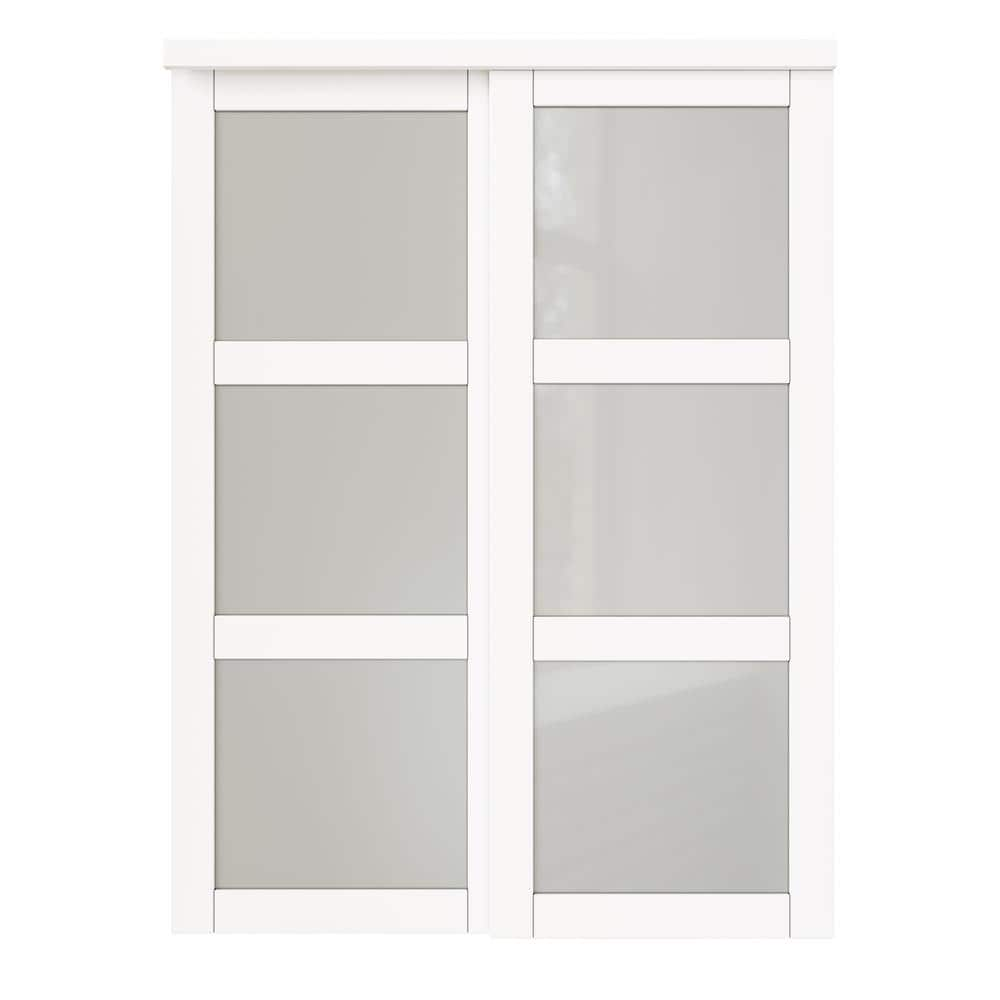 ARK DESIGN 60 in. x 80 in. 3 Lite White Tempered Frosted Glass Closet ...