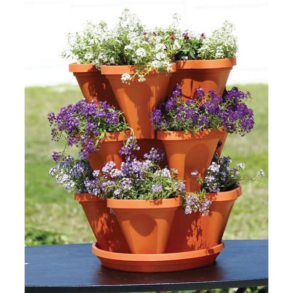 12 in. x 5.5 in. Terracotta Plastic Vertical Stackable Planter (3-Pack)