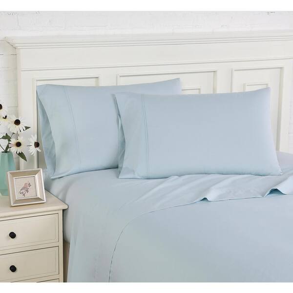 Fab Glass and Mirror Bedsheet Queen 300-Thread-Count Cotton Sky Blue Bed-Sheet | DY32-QSAVF