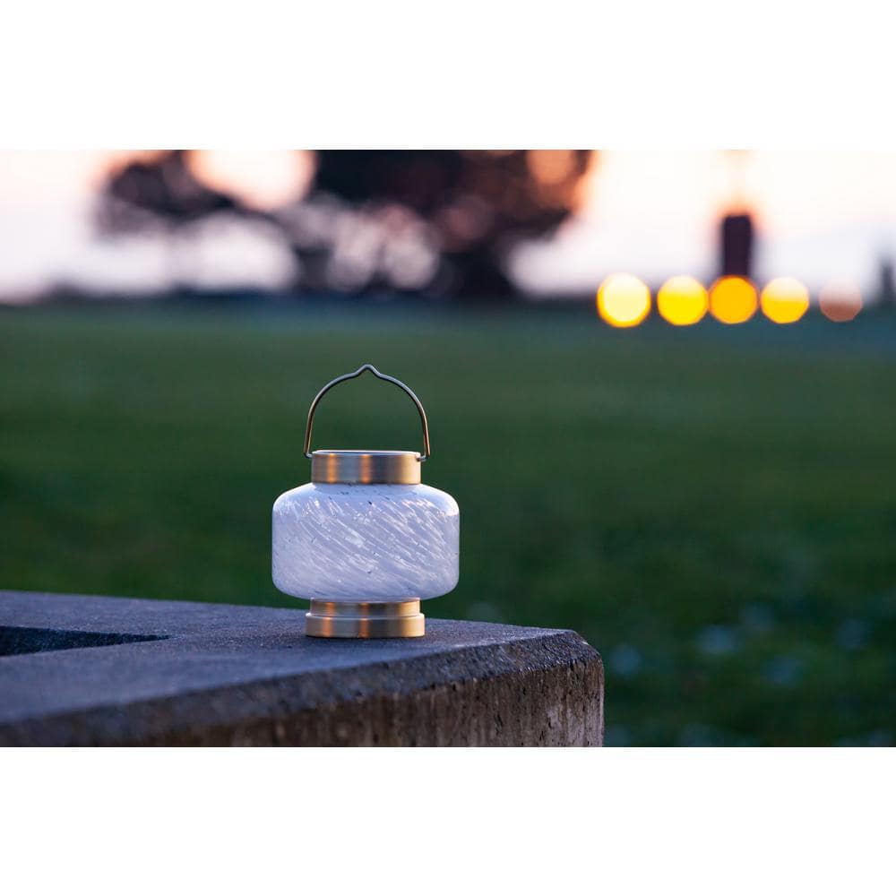 5.5'' White Glass Solar LED Outdoor Lantern