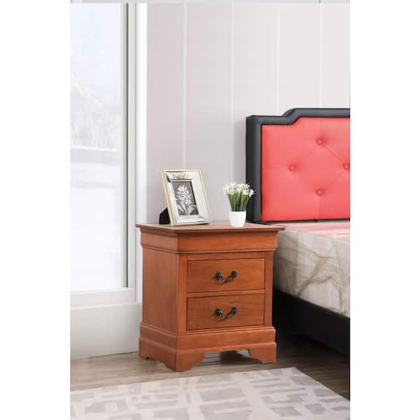 AndMakers Louis Philippe 2-Drawer Oak Nightstand (24 in. H X 22 in. W X 16 in. D)