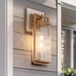 Modern Dark Gold Hardwired Wall Lantern Sconce with Textured Glass Shade and No Bulbs Included, Garden Light Porch Lamp