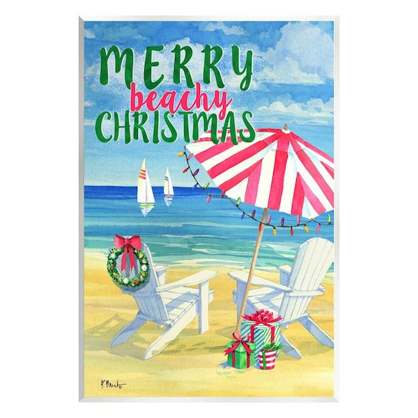 Stupell Industries Merry Beachy Christmas by Paul Brent 1-Piece Unframed Graphic Print Typography Poster Art Print 15 in. x 10 in.