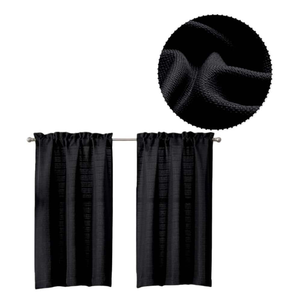 Black Faux Linen Solid Color 30 in. W x 36 in. L Soft Light