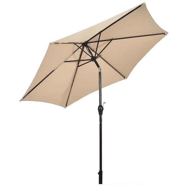 Unbranded 10 ft. Metal Market Push Button Tilt Patio Umbrella in Beige with Crank