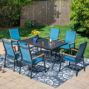 Black 7-Piece Metal Outdoor Patio Dining Set with Rectangle Table and Stackable Aluminum Chairs