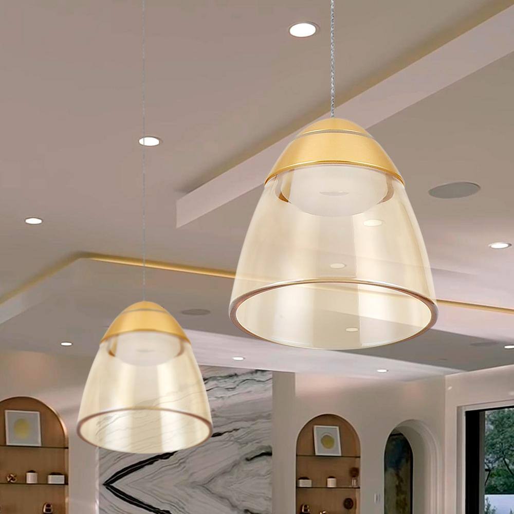 Roma Contemporary Gold LED Pendant Light with Glass Shade