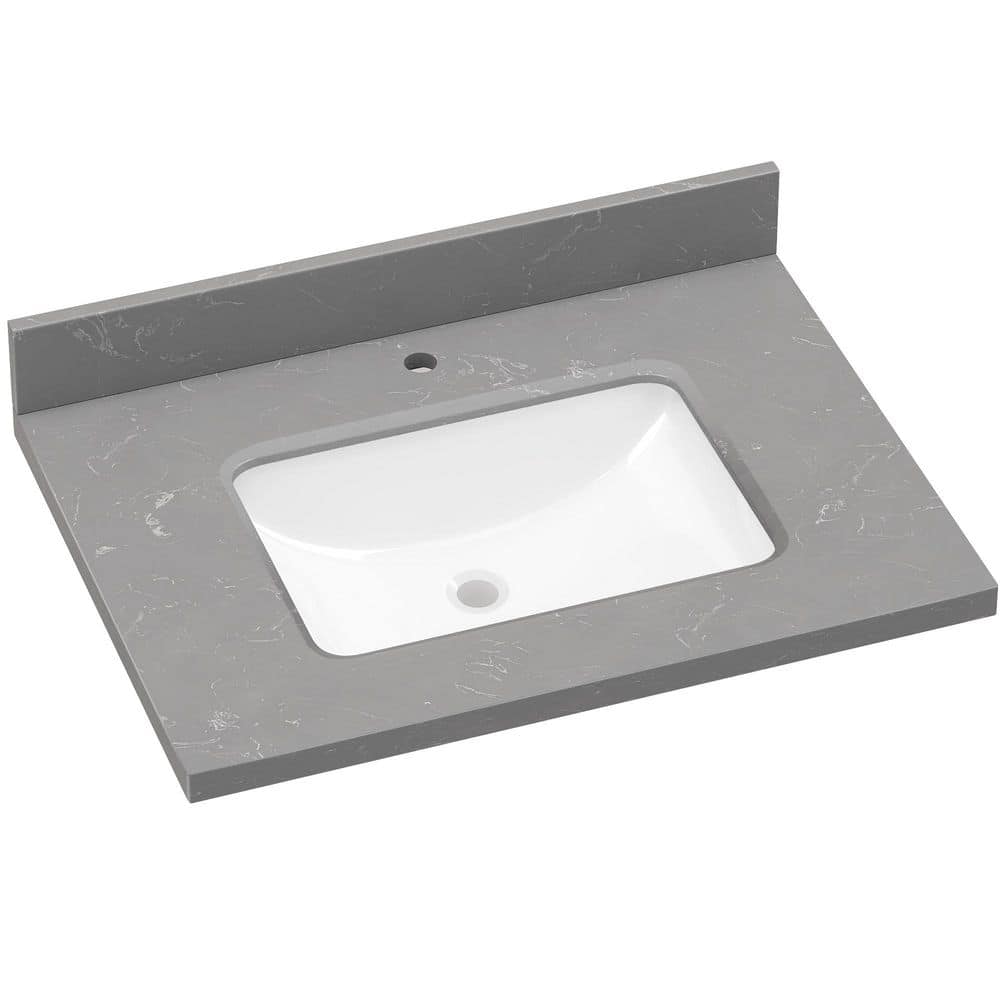Zeafive 30 in. W x 22 in. D Cultured Marble White Rectangular