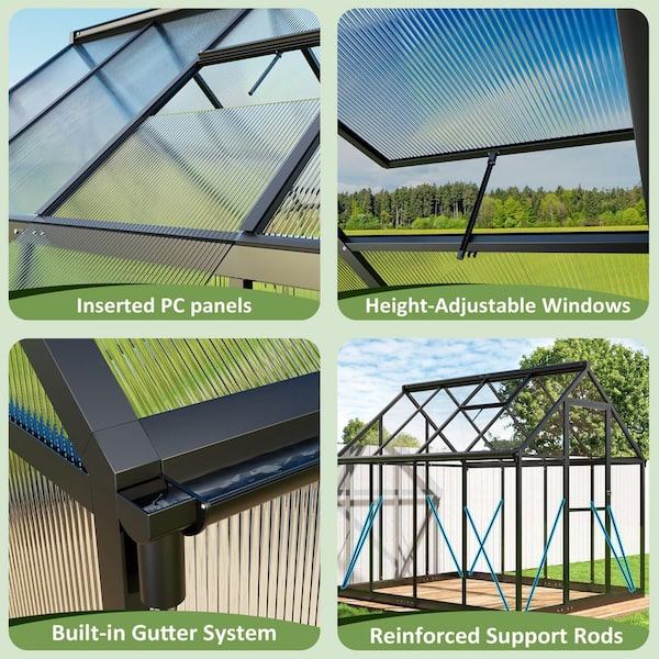 AirWire 6 ft. W x 7 ft. D Black Polycarbonate Greenhouse with Roof