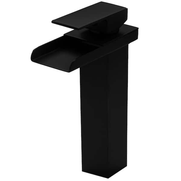 Novatto CRAVEN Single Handle Waterfall Single Hole Lavatory Bathroom Faucet in Matte Black