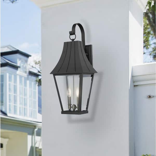 Chateau Grande 2-Light Sand Black and Burnt Gold Outdoor Wall Lantern Sconce with Clear Glass