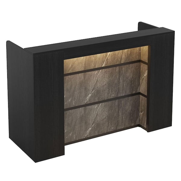 BYBLIGHT Moronia 63 in. Front Reception Counter Desk, Black&Gray Wood Executive Computer Desk Workstation with LED Lights
