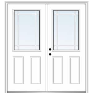 72 in. x 80 in. Prairie Internal Muntins Right-Hand Inswing 1/2-Lite Clear Primed Fiberglass Smooth Prehung Front Door