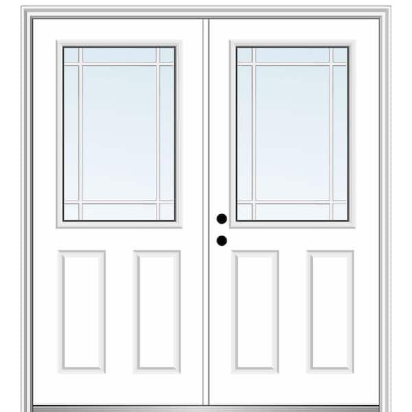 MMI Door 72 in. x 80 in. Prairie Internal Muntins Right-Hand Inswing 1/2-Lite Clear Primed Fiberglass Smooth Prehung Front Door