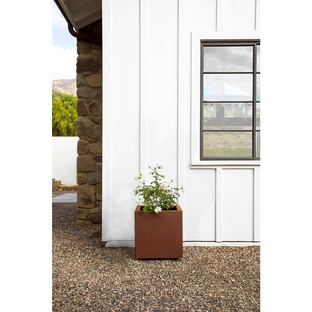 Small Rust Corten Steel Cube Planter for Indoor/Outdoor Use