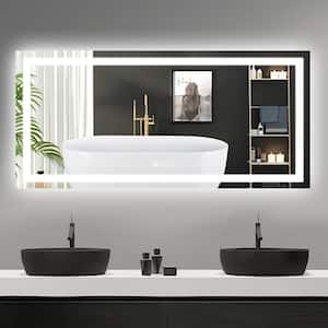 60 in. W x 28 in. H Large Rectangular Frameless Anti-Fog Ceiling Wall Mount Bathroom Vanity Mirror in Silver