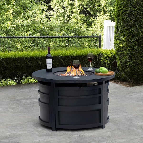 Patio Time Outdoor Round Fire Pit Table, Aluminum Frame, Black
