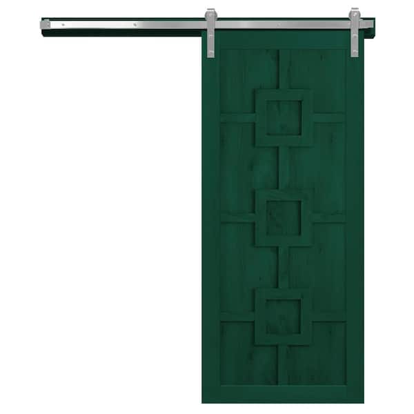 VeryCustom 42 in. x 84 in. Mod Squad Emerald Wood Sliding Barn Door with Hardware Kit in Stainless Steel