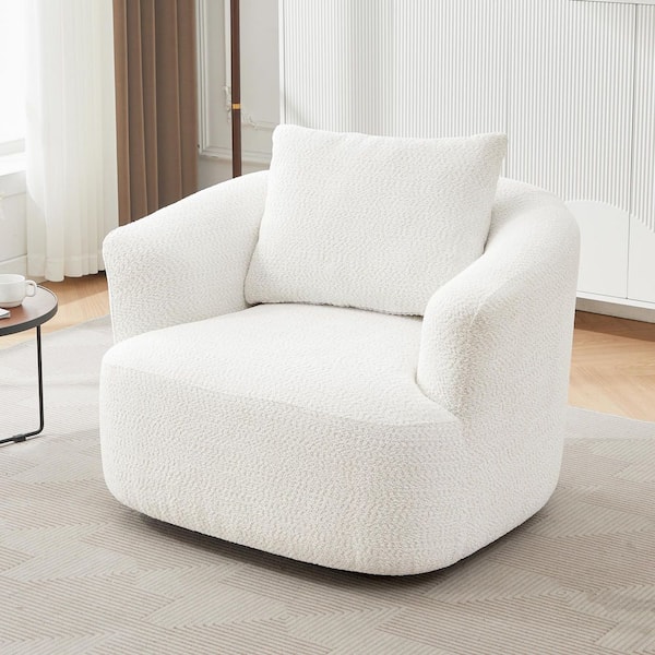 Harper & Bright Designs Beige 360° Swivel Arm Chair Boucle Fabric Upholstered Sofa Chair with a Throw Pillow