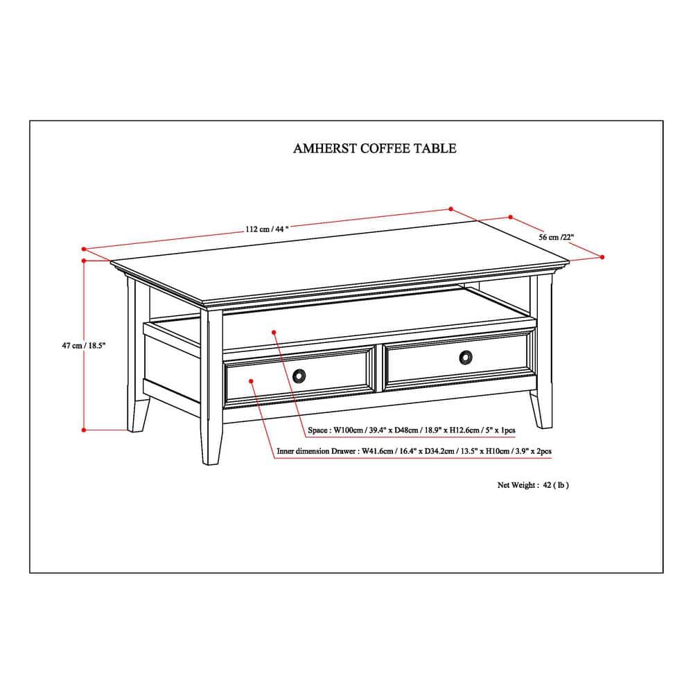 Amherst Hickory Brown 44" Wide Rectangular Lift-Top Coffee Table with Storage