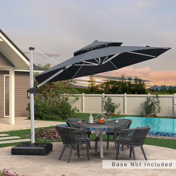 PURPLE LEAF 11 ft. Octagon Double-top Umbrella Aluminum Umbrella Cantilever Patio Umbrella for Garden Deck Backyard Pool in Gray