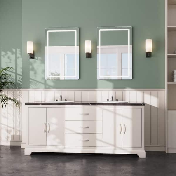 24 in. W x 36 in. H Rectangular Frameless LED Light Anti-Fog Wall Mounted Bathroom Vanity Mirror in Silver