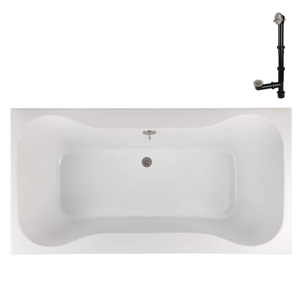 72'' x 36'' Glossy White Acrylic Soaking Drop-In Bathtub