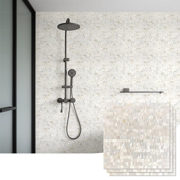 11. 8in. x 11. 8in. Natural White Seashell Tiles for Kitchen Bathroom, Mother of Pearl Mosaic Tiles (9.6 sq. ft. /Box)