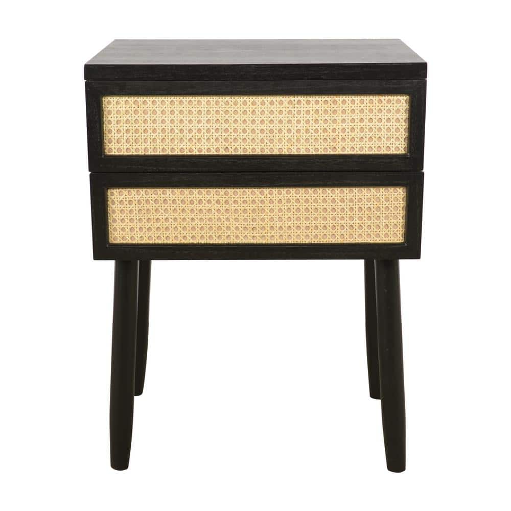 Decor Therapy 20 in. Trenton Black and Rattan Square Wood Side Table