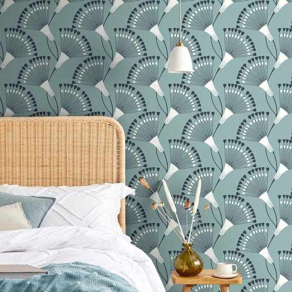 Wilder Light Blue Fanning Flower Wallpaper