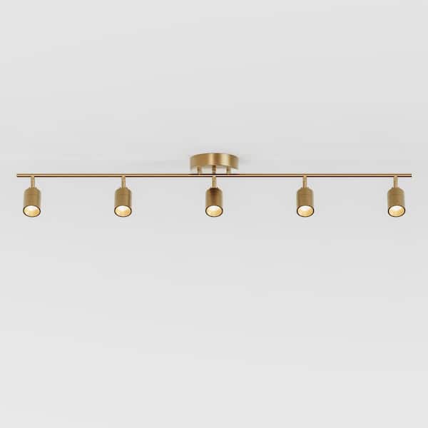 Shura 5-Light Brushed Brass Integrated LED Track Light with Rotatable Heads, 4 ft. Track Lighting Kit, 3000k, 2450 Lumen