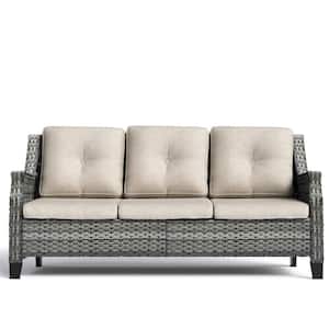 3-Seat Wicker Outdoor Patio Sofa Sectional Couch with Beige Cushions