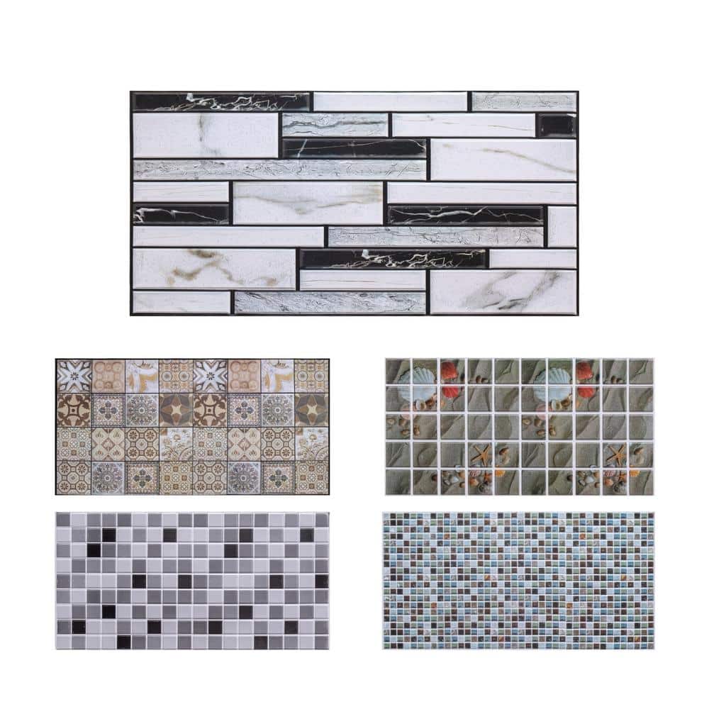 3 ft. x 1 1/2 ft. x 3/16 in. Mixed Marble Tile 3D PVC Wall Panels for Inter