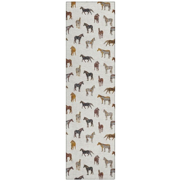 Chantille Machine Washable Indoor/Outdoor Abstract ACN2521 Ivory 2 ft. x 7 ft. Runner Rug