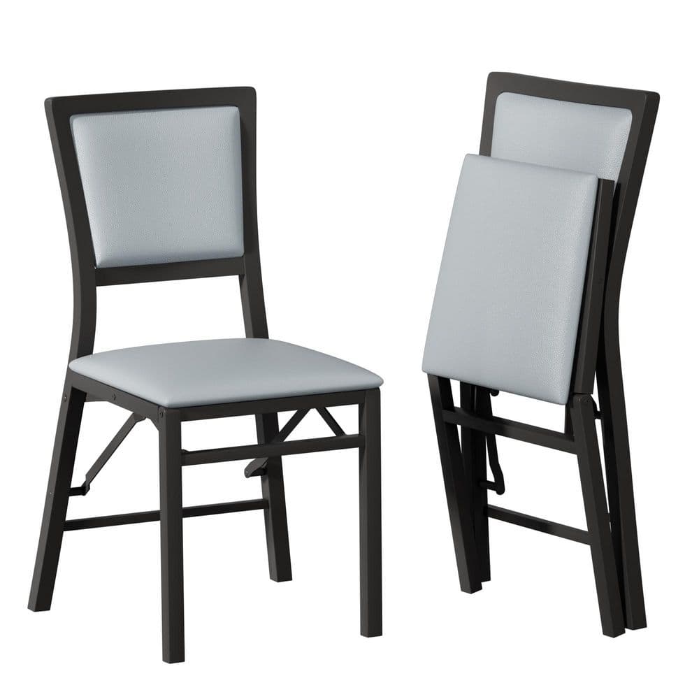 Foldable Dining Chairs Set of 2, Gray Padded Chairs with Metal Frame, Space-Saving Dining Room and Kitchen Seating