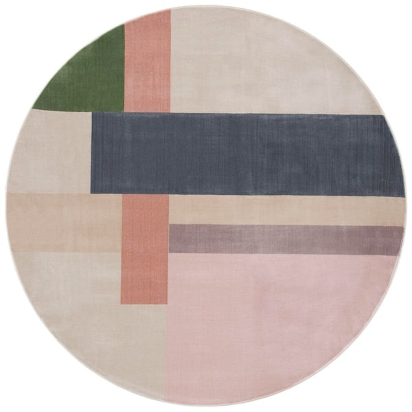 Orwell 9 ft. x 9 ft. Ivory/Charcoal Abstract Geometric Round Area Rug