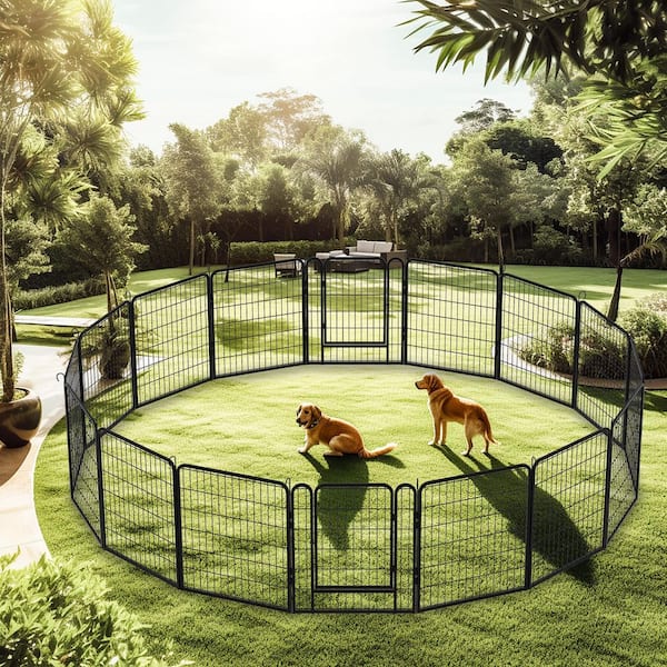 108X108X32inch 16 Black Panels Metal Dog Playpen with door for Outdoor Pet Exercise Pen Garden Fence