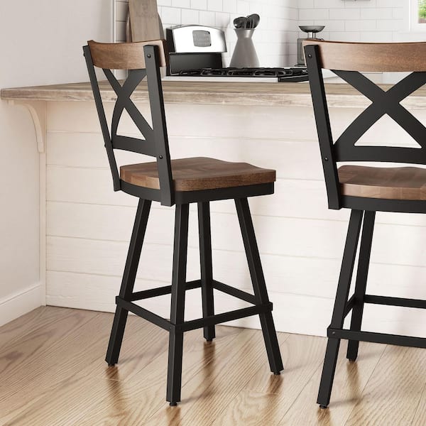 Jasper 26 in. Light Brown Birch Wood / Black Metal Swivel Counter Stool