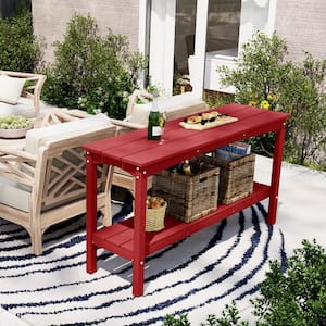 Laguna Outdoor Patio Bar Console Table with Storage Shelf Red