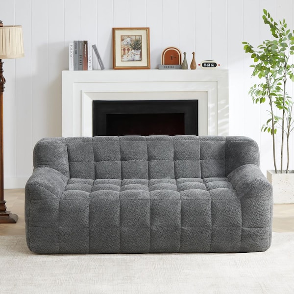 Nestfair 64.57 in. W Flared Arm Velvet Rectangle Upholstered Sofa in Grey, Compressed and No Assembly