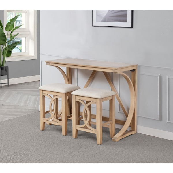 Solene 3-piece Natural Wood Counter Height Set with Dual-USB Ports (Seats 2)