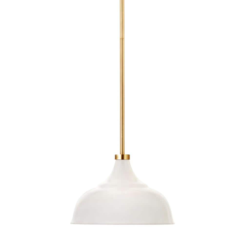 Matte White and Brass Metal 10.75" Modern Pendant Light