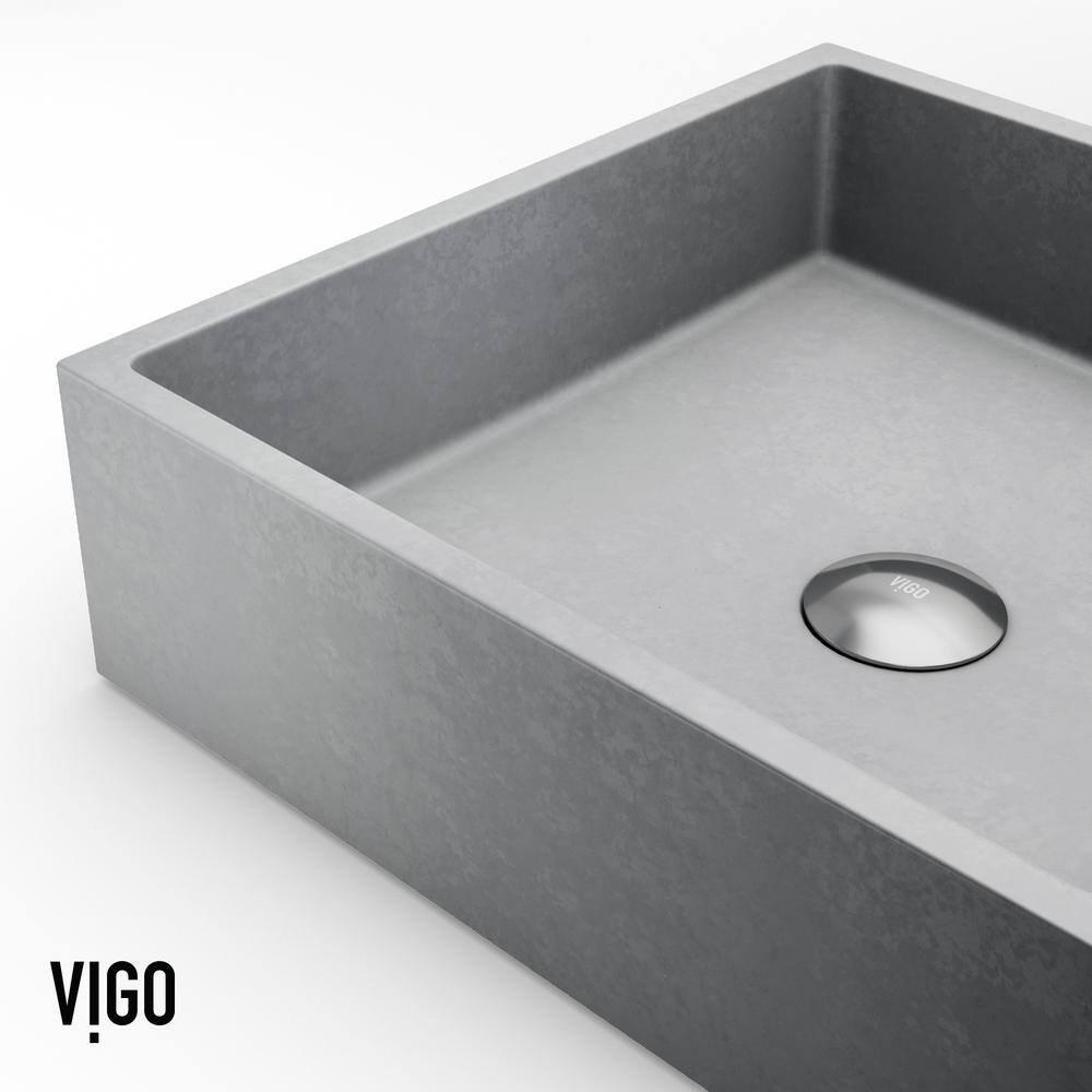 Gray Concrete Square Vessel Sink with Chrome Faucet