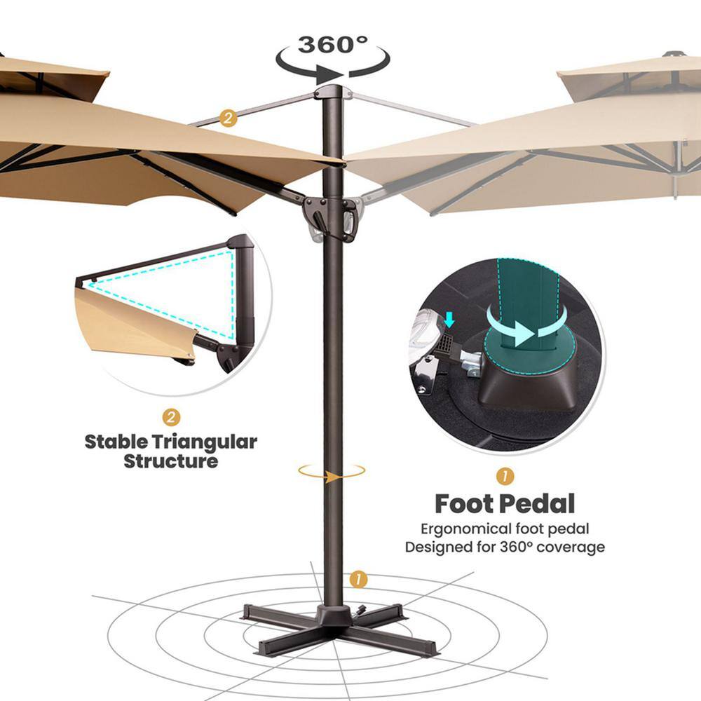 11 ft. Tan Square Cantilever Patio Umbrella with Metal Pole