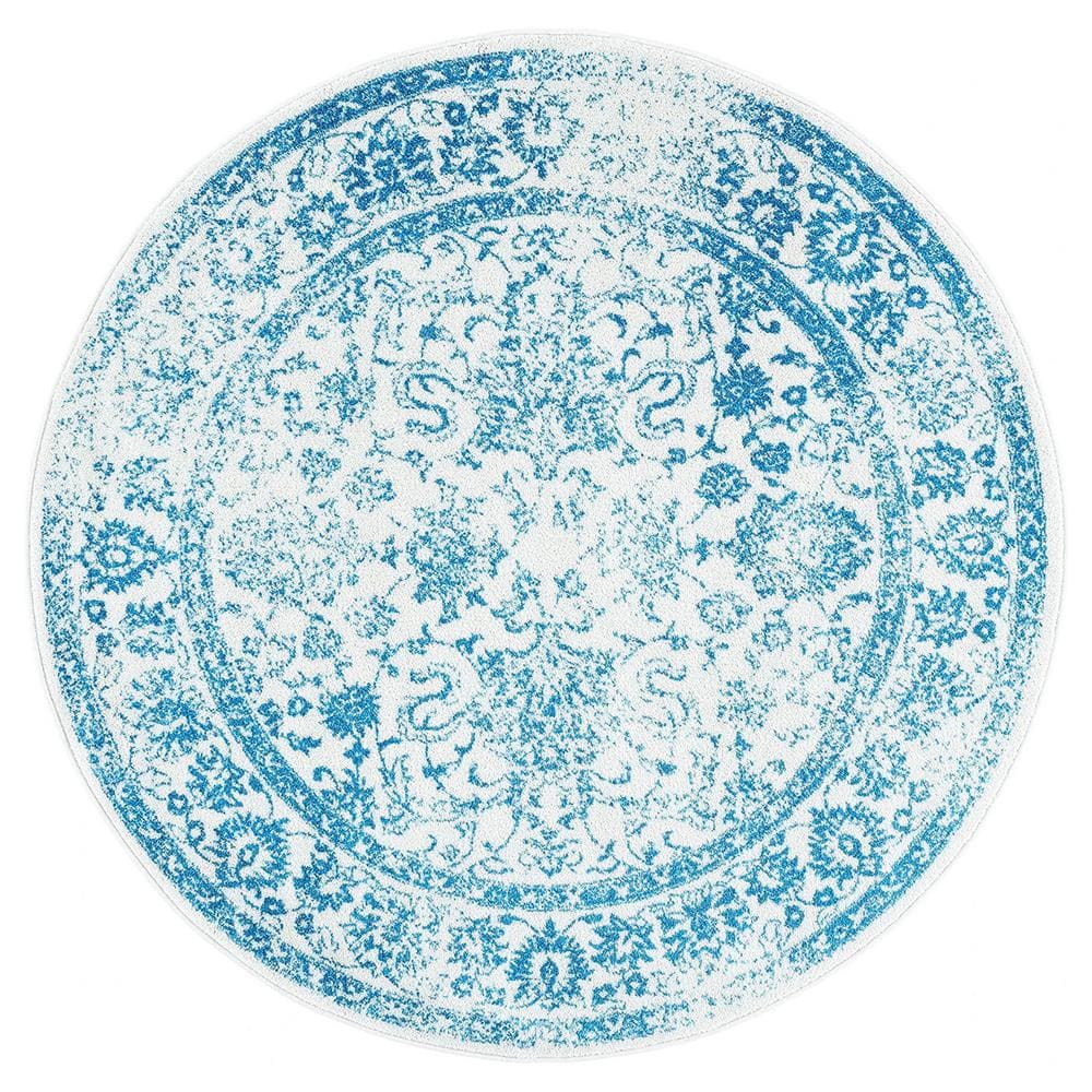 Teal Polypropylene 6 ft. x 6 ft. Oriental Indoor Round Area Rug